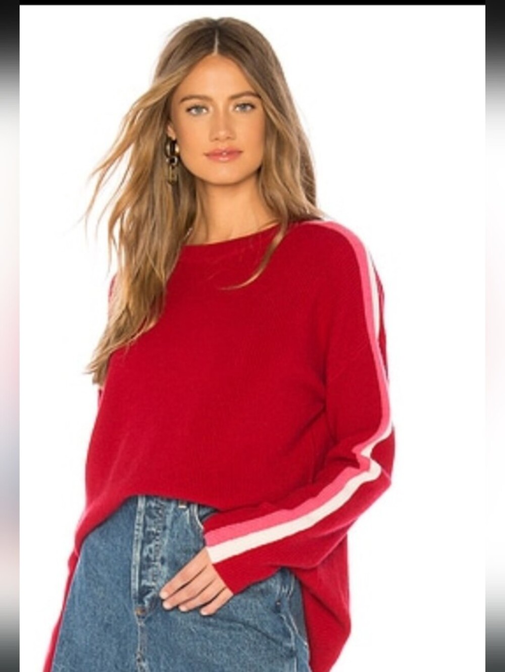 Cashmere Eliana Rib Knit Sweater In Lipstic sz S
